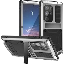 Compatible with Samsung Galaxy S25 Ultra 5G Case with Camera Cover+Screen Protector+Kickstand,Outdoor Aluminum Metal Gorilla Glass Shockproof Military Heavy Duty Sturdy Hard Case (Silver)