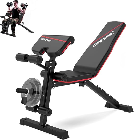 Orinar Adjustable Weight Bench, 880Lbs Bench Press for Full Body Workout, Workout Bench for Home Gym with Barbell Rack, Strength Training Stable Incline Decline Bench with Leg Developer