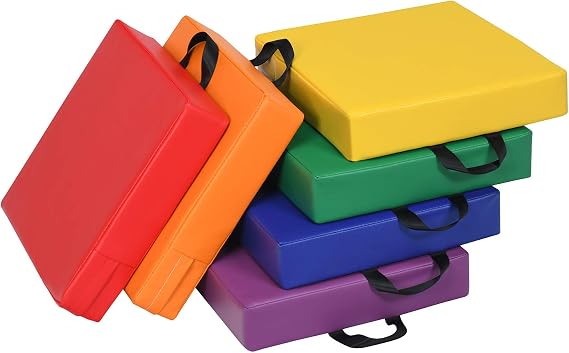 6 Pcs Square Floor Cushions for Kids, 15'' Soft Foam Floor Seating w/Handles, Colored Flexible Seating for Classroom Elementary, Story Time, Kindergarten, Daycare, Preschool & Nursery