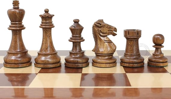 House of Chess - Grand Master Staunton Tournament Chess Set Pieces - King Size: 3-3/4" (Broad Base) + 2 Extra Queens - Acacia Wood/Boxwood