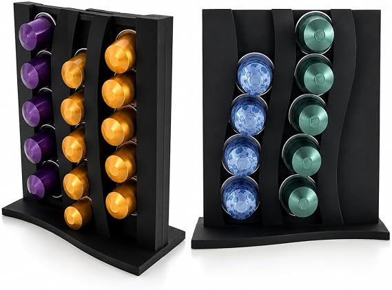 Çift Taraflı Kahve Kapsül Organizer | 30 Kapsül Kapasiteli Masaüstü Standı | 3D Baskı Modern Tasarım | Siyah
