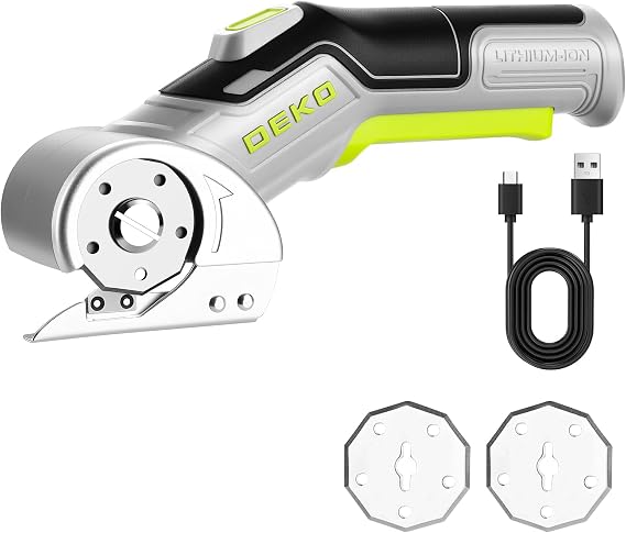 Cardboard Cutter : DEKOPRO Electric Scissors for Cutting Cardboard with 2 Blades, High-Precision Carpet Cutter with Safety Lock for Carpets, Plastic, Fabric,Thin Leather