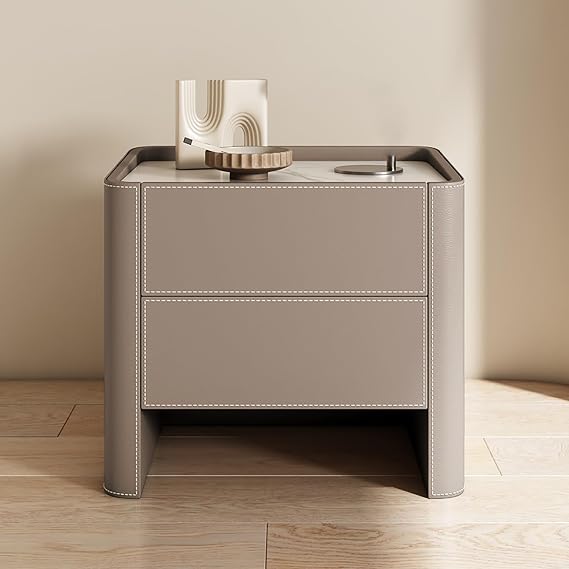 Stylish Modern Bedside Table, Round Bedside Table, Solid Wood Bedside Tables, Bedside End Table with 2 Storage Drawers (Color : Light Coffee, Size : 45cm/18in)