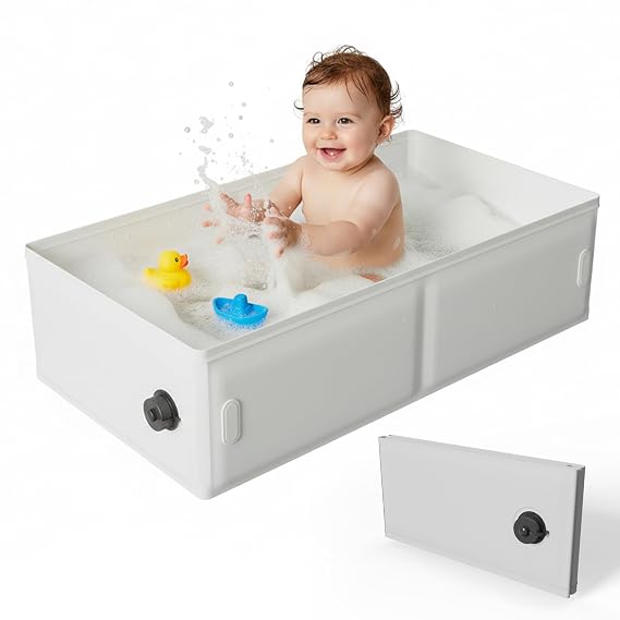 Collapsible Baby Bathtub for Shower, Portable Bathtub for Newborn to Toddler, Foldable Baby Bath Tub with Drain Plug, Suitable for Travel, Hotel, Camping & Beach