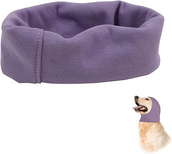 Dog Ear Cover for Anxiety Relief Grooming Drying Recovery, for Dogs Calming Snood Ear Protectors Soft Ear Muffs and Earmuff Head Wrap Dogs Hearing Protection (Purple)
