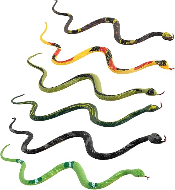 25cm Rubber Snake Ornaments Set of 6, Realistic Fake Snakes, Garden Deterrent