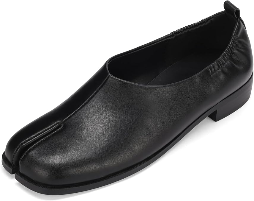Split Toe Tabi Flats Retro Women Block Low Heels Loafers Shoes Solid Color Soft Vegan Leather Slip On Casual Lazy Shoes