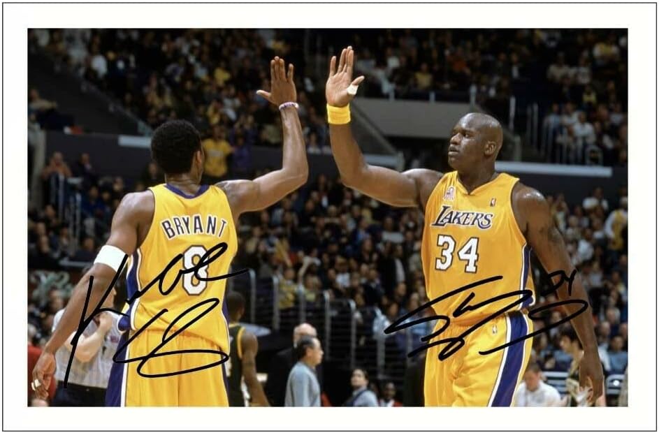 Kobe Bryant & Shaquille O'Neal Signed 6X4 Inch Photo Print Pre Printed Signature Basketball Autograph Gift