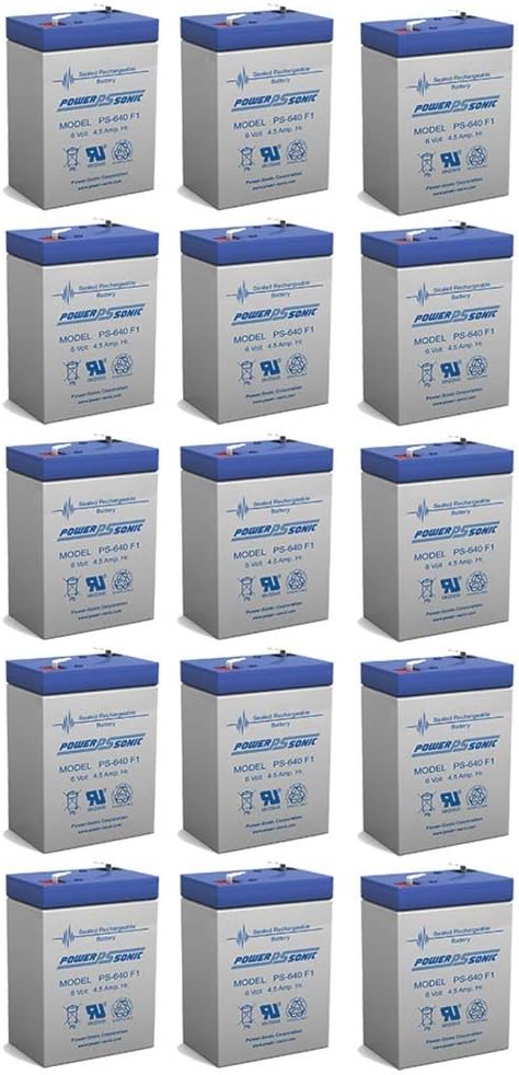 Power Sonic PS-640 SLA 6 Volt 4.5 Ah Capacity F1 Terminal - 15 Pack