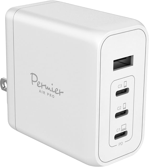 Tama Electronics PD100W Compatible AC Charger with USB x4 Ports USB-C x3, USB-A x1 Permier PR-AP160UC3 Fast USB Charger AC Adapter New Type GaN Gallium Nitride, PSE Compliant, PPS Compatible