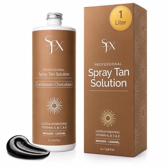 Caribbean Chocolat All Natural Spray Tanning Solution 4 Fl Oz | 4 Fl Oz, Spray Tanning Solution, All Natural Formula, Caribbean Chocolat Shade, For Sunless Tanning Applications