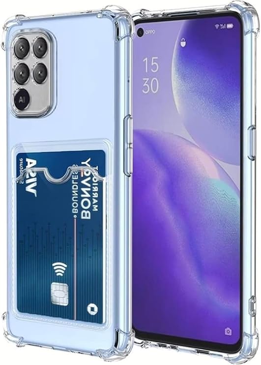 Ehr. Oppo Reno 5 Lite Compatible Camera Protected Card Holder Corners Airbag Design Anti-Shock Transparent Silicone Case (Transparent, Oppo Reno 5 Lite)