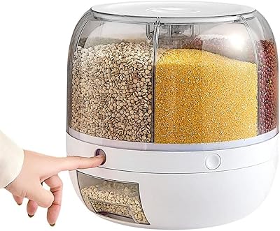 Enfudid Food Grain Storage Container Large Capacity 6-Grid Rice Dispenser, Rotatable Sealed Grain Food Storage Box Rice Bucket Dry Food Fruit Box Kitchen Storage Bucket for Home Kitchen