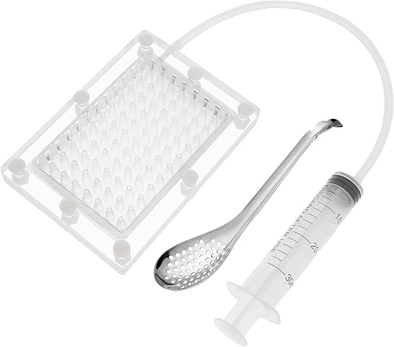 Caviar Maker Box, Professional Molecular Gastronomy Kit, Spherification Dropper Kit, 6 Holes Roe Sauce Dispenser Strainer Tools with Tube & Spoon Tools, Caviar Spoon for Home Desserts