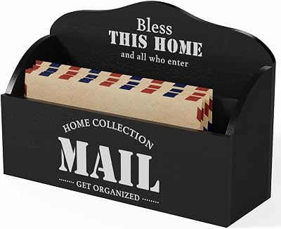 Mail Organizer Countertop,Wooden Mail Holder with 2 Slots Wall Mounted, Rustic Mail Sorter for Desk Great for Home Office Black