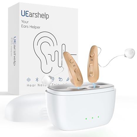 Rechargeable BTE Hearing Aids for Seniors, 5-Level Button Control OTC Hearing Amplifier with DSP Noise Reduction & Dual Mode (Quiet/Noise Reduction), 30H Battery, Magnetic Charging Case