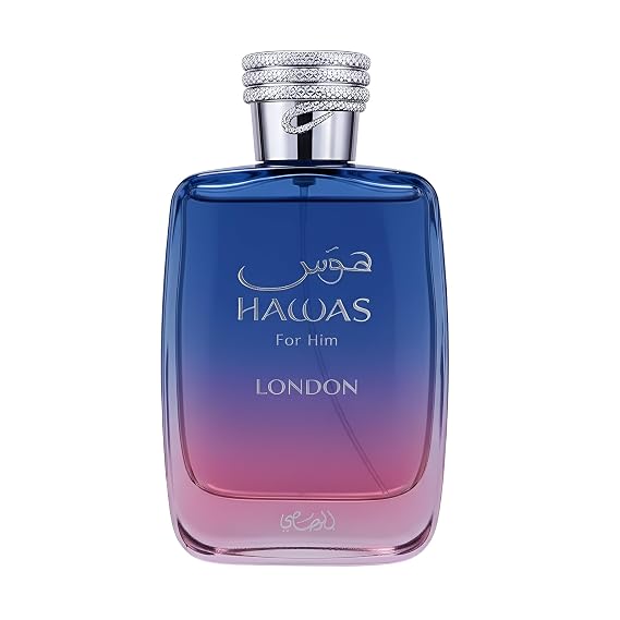 RASASI Hawas London Spicy, Fruity, Floral, Amber Eau de Parfum Spray Long-Lasting Fragrance for Men, 3.38 Ounce / 100ml
