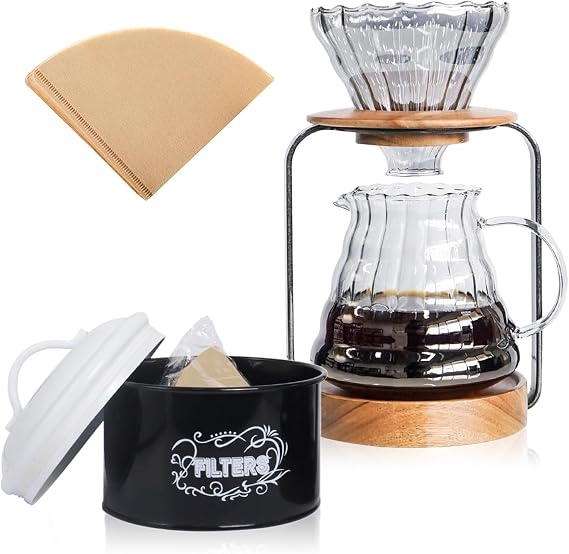 SOTECH Pour Over Coffee Maker Stand Bundle With Black Coffee Filter Holder Storage