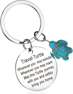 Travel Turtle Keychain, Encouragement Keychain Sea Turtle Gifts for Women Wherever You May Wander Good Luck Charm Jewellery for Family Friends Handbag Accessories Backpack