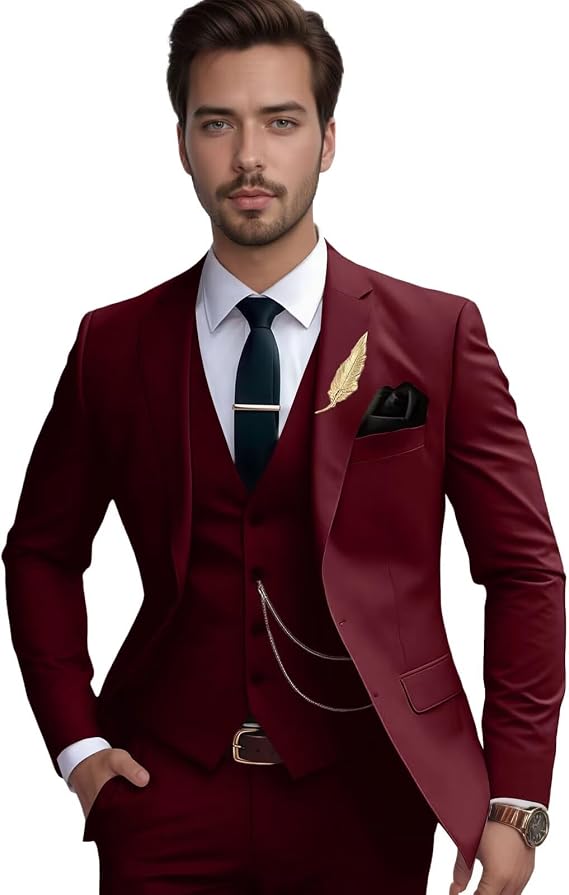 Mens Suits Slim Fit 3 Piece Wedding Groom Tuxedo Jacket Vest Pants Set Casual Prom Party Dress Suits