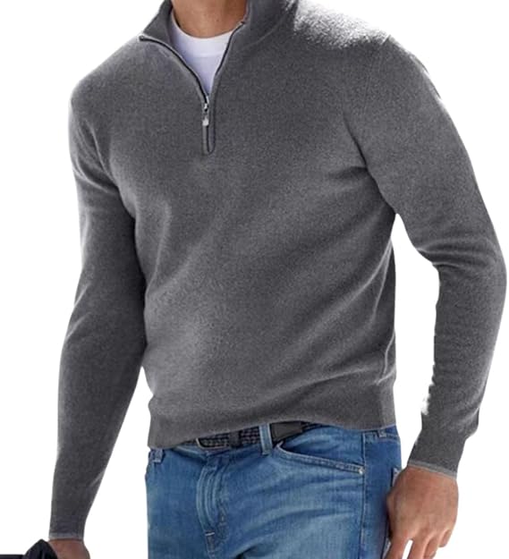 HOTYD Mens 1/4 Zip Mock Neck Sweatshirts Long Sleeve V Neck Loose Fit Sweatshirt Solid Color Casual Quarter Zip Pullover Men