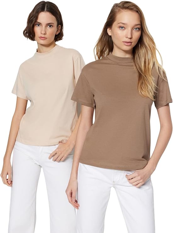 Trendyol Women Basics Regular Basic Standing Collar Knit T-Shirt