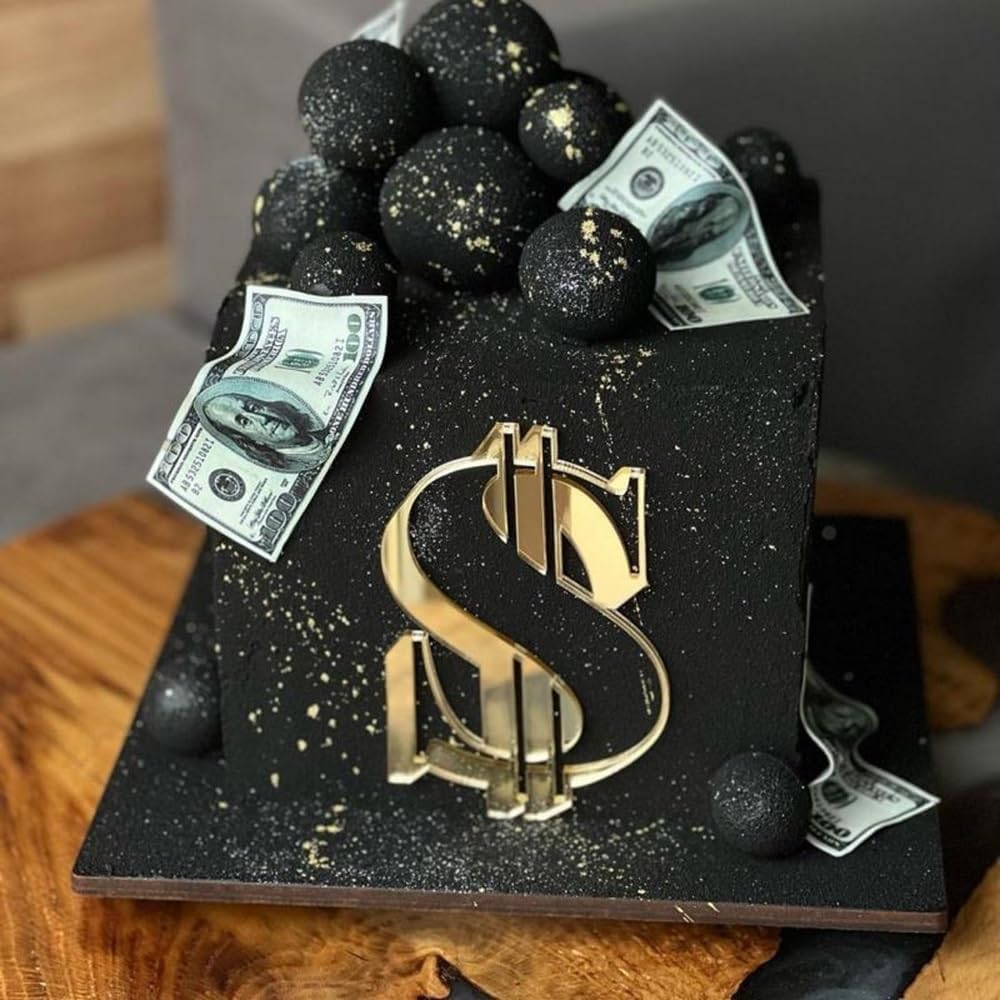 Gold Dollar Sign Cake Toppers, American Dollar Money Theme Decorations for Casino Wedding Birthday Festival Party Decoration