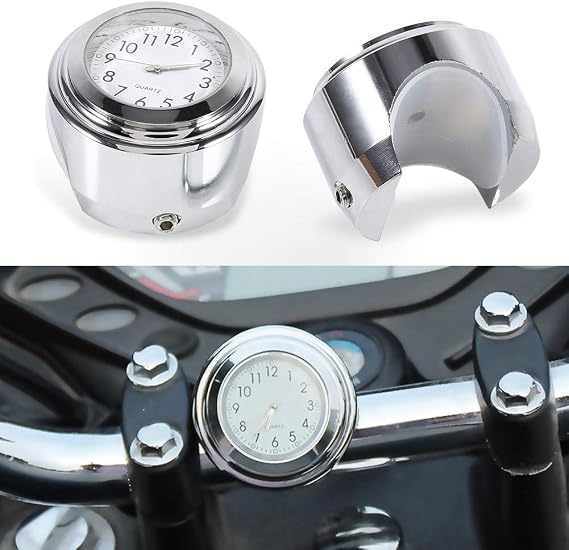 Motorcycle Handlebar Watch, Glowing Delicate Precise Time Handlebar Mount Clock, Shock Resistant Waterproof for 7/8" 1" Handlebar Cruiser Chopper Motorcycle