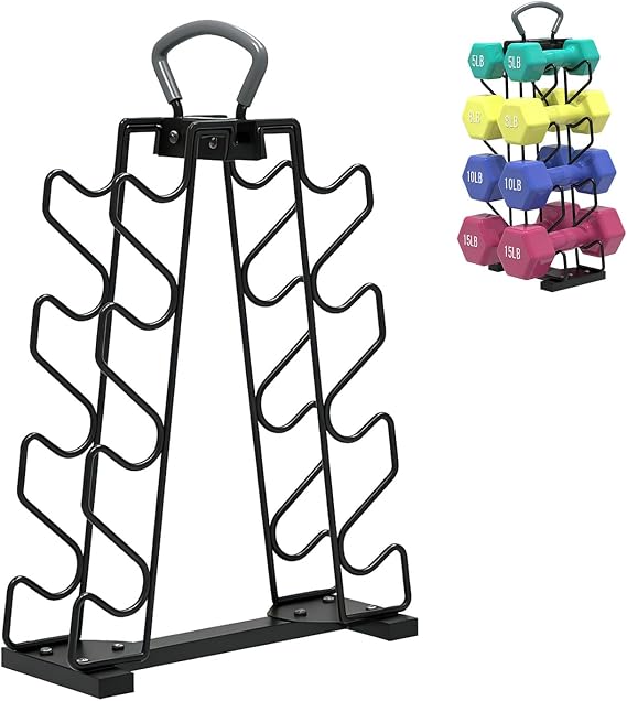 UNITEDPOWER Dumbbell Rack Stand, 4 Tire Weight Rack for 8 Dumbbells,A-Frame Metal Storage Holder with Handle Suitable for Home Gym (DUMBBELLS NOT INCLUDED)