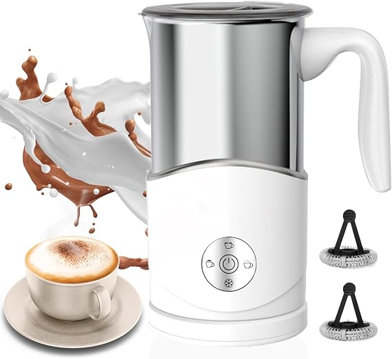 Electric Milk Frother,4-in-1 Milk Frother and Steamer for Coffee - Warm & Cold Foam with Anti-burn Propeller, 350ml Capacity, Easy to Clean, perfect for Cappuccino, Latte, and Choc, BPA Free (white)