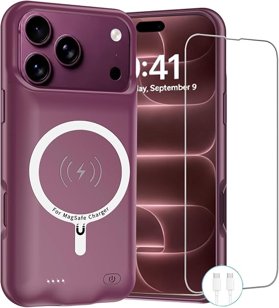 Battery Case for iPhone 18 Pro Max ,12000mAh Rechargeable Portable Charging Case with Wireless Charging Compatible for iPhone 18 Pro Max (6.9 inch) with Carplay Battery Pack Charger Case (Burgundy)