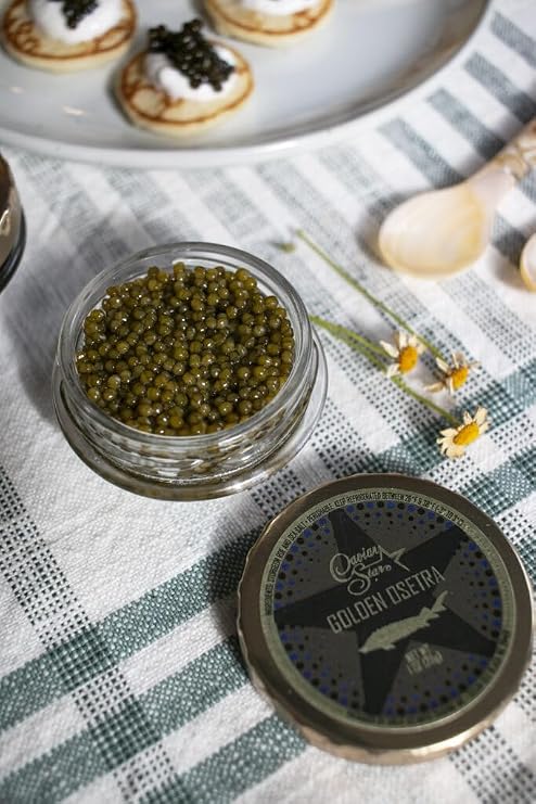 Imperial Osetra Caviar Russian Sturgeon Roe, Golden Amber Pearls, Buttery Malossol Flavor (1 oz / 28 g)