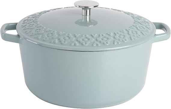 Spice by Tia Mowry Savory Saffron 6Qt Cast Iron Dutch Oven w/Embossed Lid - Aqua Blue, 6-Quart