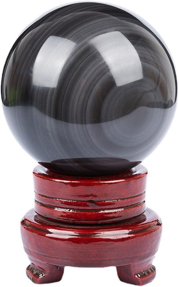 Obsidian Coloured Eye Healing Crystal Natural Rock Crystal Quartz Gemstone Sphere Ball - Rainbow Eye Black Obsidian for Meditation, Divination, Home Decoration,100mm
