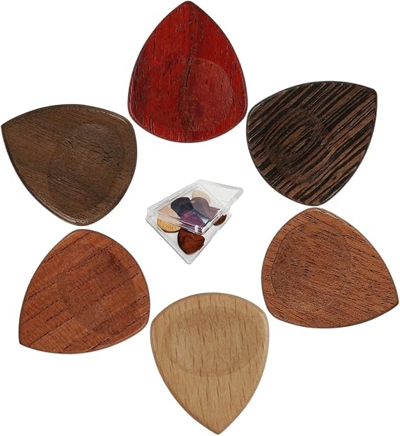 ROTOPATA 6 Pcs Wooden Guitar Picks Variety Pack with Organizer Box