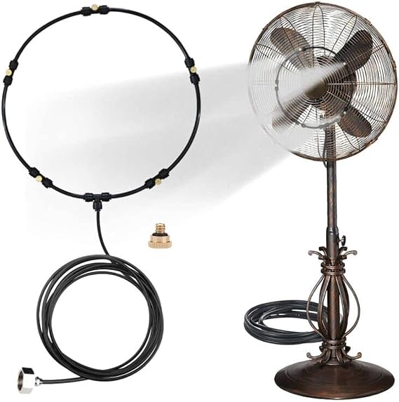 Outdoor Misting Fan Kit for a Cool Patio Breeze,Water Mister Spray for Cooling Outdoor,19.36FT (5.9M) Misting Line + 5 Brass Mist Nozzles + a Brass Adapter(3/4) Fit to Any Outdoor Fan