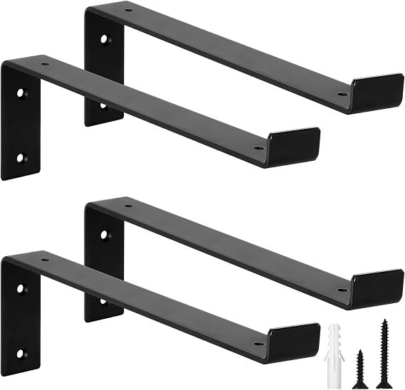 scicent 4 Pack Shelf Brackets Heavy Duty with Lips, 50KG Capacity, 5mm Thick Wall Brackets for Shelves (Black 12 Inch)