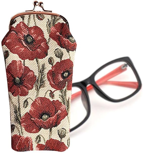 Signare Tapestry Glasses Case for Women Eyeglass Pouch With Poppy Flower Design (GPCH-POP)