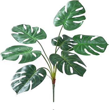 CXGS Artificial Tropical Monstera Palm Leaves Faux Turtle Leaf with Stems Fake Real Touch Palm Plants Leaves Adjustable & Realistic Dark Green Foliage for Vase Party Flower Arrangement Wedding Decor