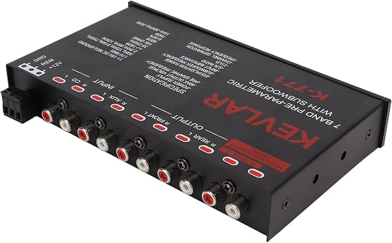 Car Audio Equalizer 7 Band Graphic EQ Low Pass Filter High Level Input with CD AUX Rear Front SUB Output for Stereo System 35-250Hz Subwoofer 15Hz-30KHz