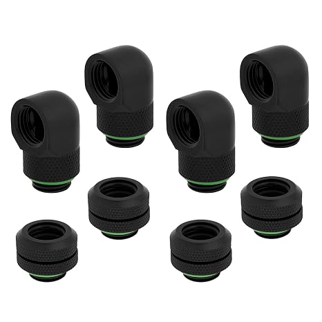Hydro X Series XF Hardline Fitting (12mm OD) and 90 Degree Rotary Adapter Set, Black, 4-Pack