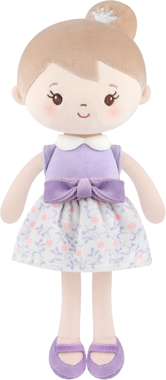 GAGAKU Soft Plush Baby Doll for Girls, Purple Skirt, 12" | My First Baby Doll Gift, Machine Washable, Rag Doll Toy, For Toddlers & Infants