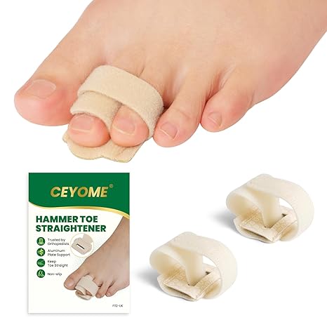 Hammer Toe Straightener for Women & Men - Broken Toe Wraps, 2 Pcs Hammer Toe Corrector, Toe Splint Relief for Broken Toes, Crooked Toes & Overlapping Toes (Beige)