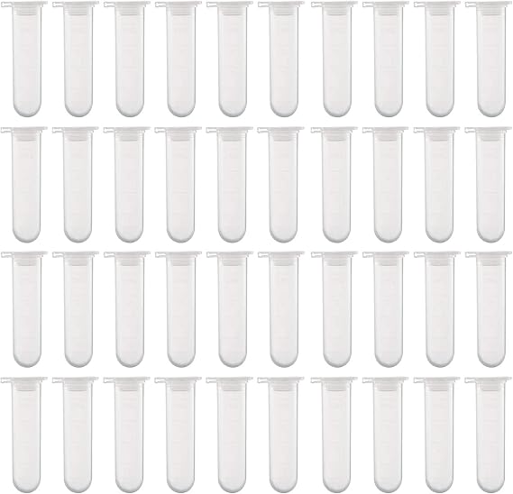 KICHOUSE 50pcs 5ml Plastic Centrifuge Tubes with Seal Caps for Science Centrifuge Tests, Ultra-high Transparency Pp Material, Easy to Observe, Suitable for Laboratory and Craft Use