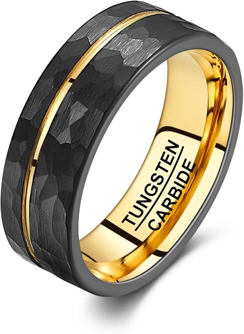 Vakki Tungsten Wedding Band for Men Black Hammered Finish