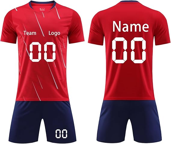 Personalised Football Shirt Printed Team Name & Number, Custom Football Jersey for Men Kids, Breathable Anti-Odour Moisture Wicking Tee Shirts