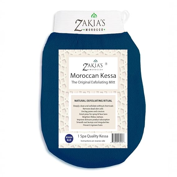 Original Kessa Exfoliating Glove - Rough Blue - Microdermabrasion exfoliating mitts, Removes unwanted dead skin, dirt and grime and Keratosis Pilaris. Great for spray tan removal.