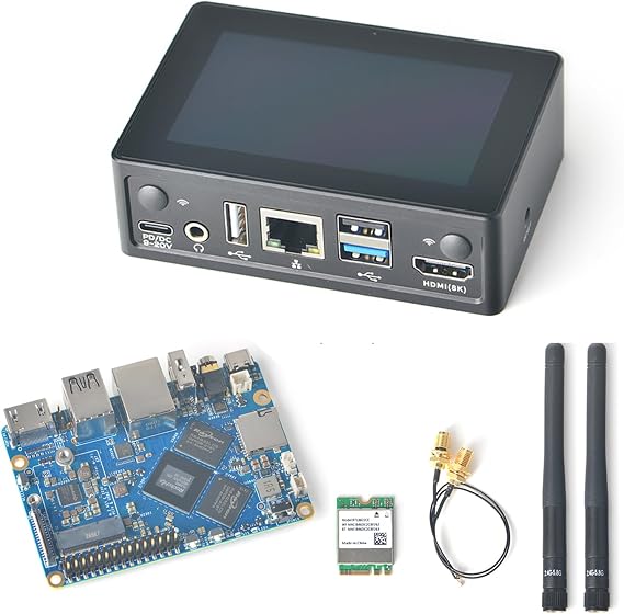FriendlyElec NanoPi M6 6GB LPDDR5 SBC Single Board Computer with WiFi Kit & 3.5" LCD Touch Screen, Metal Case & Power Supply, RK3588S, 8K HDMI 2.1, M.2 NVMe
