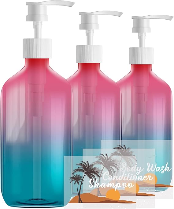 Empty Plastic Bottles with Pump Dispenser, 500ml Gradient Bottle, 3 Pack
