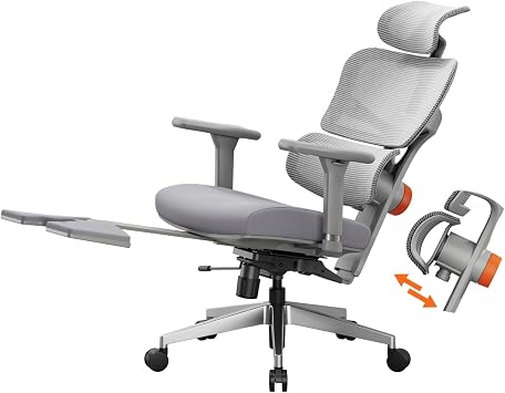 Newtral Office Chair Ergonomic - Home Office Desk Chair, Big and Tall Office Chair, Auto-Following Lumbar Support for Back Pain, Adjustable Seat Depth and Height (with Footrest, Gray)